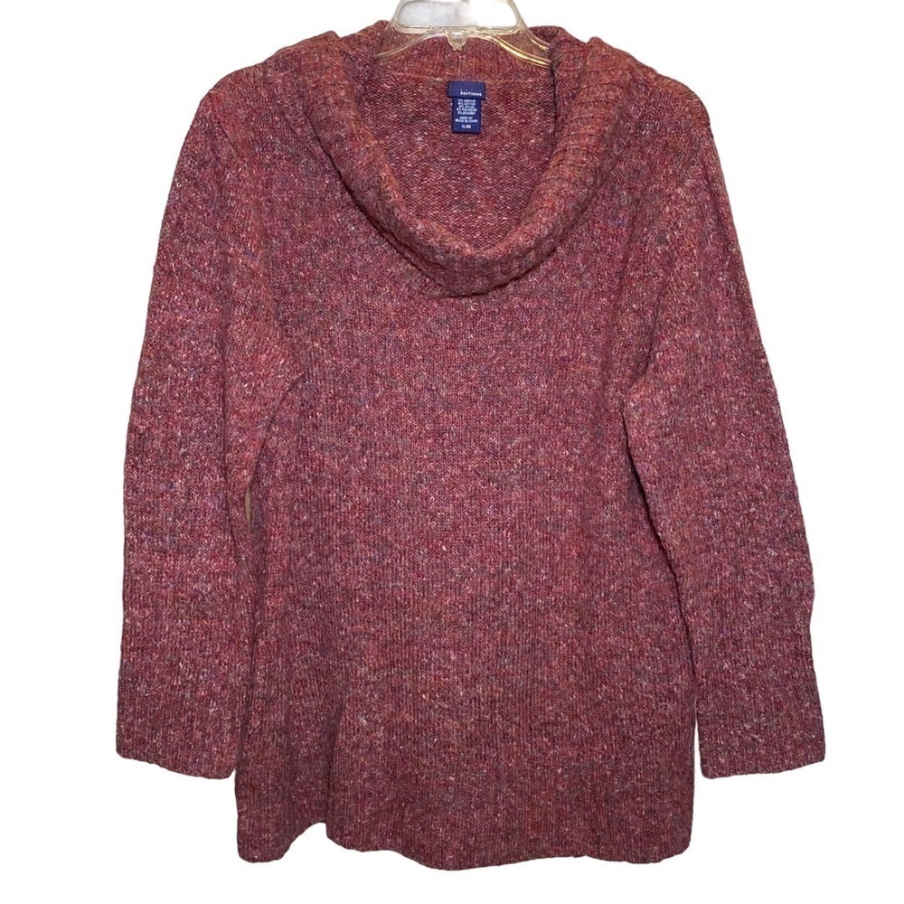 Basic Editions women's XL Light Burgundy speckle pull-on cowl neck knit sweater